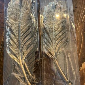 Hobby Lobby gold glitter Feather Ornaments